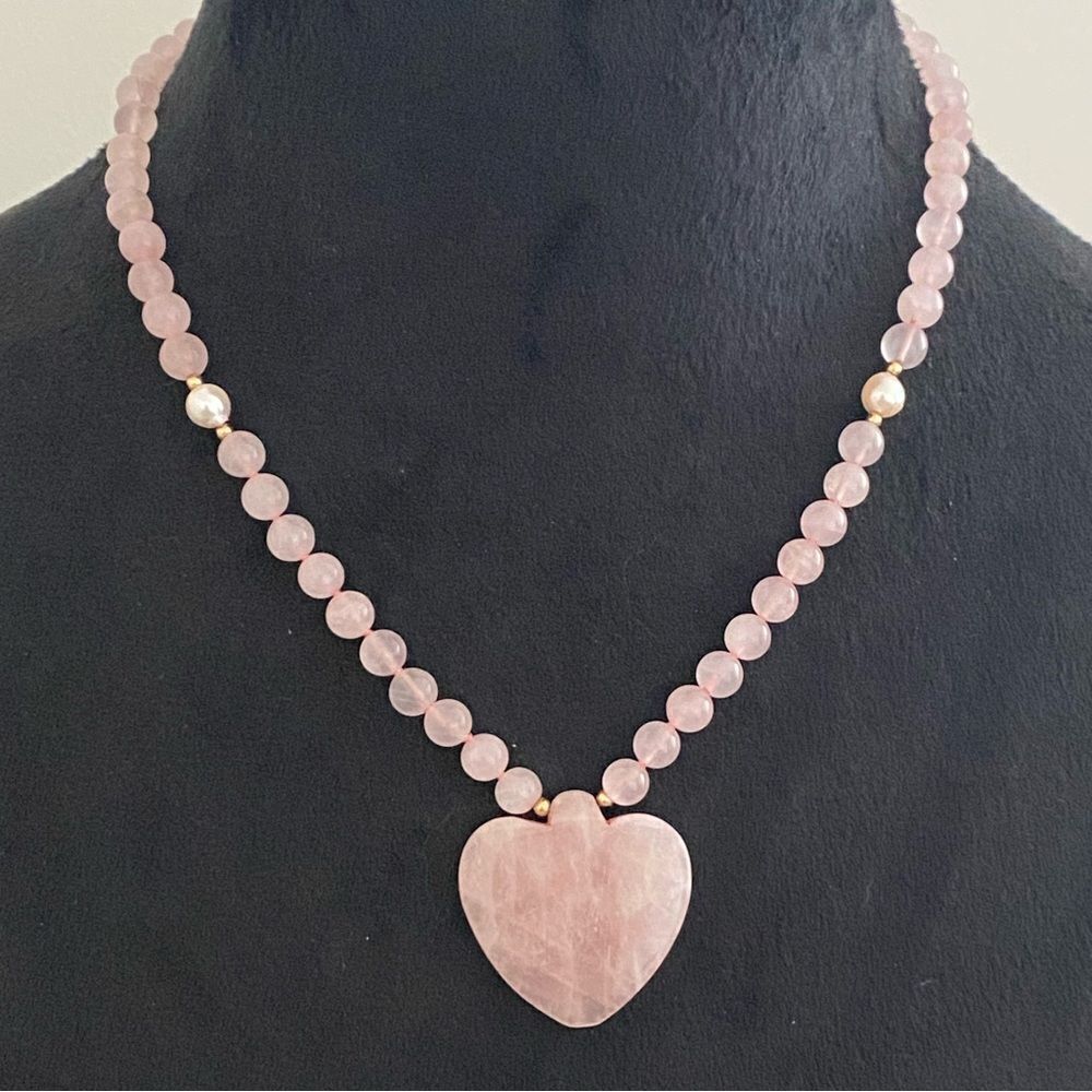 Beaded Rose Quartz Pearl & 14K Accent Heart Necklace